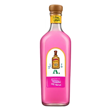 bottle of tequila with pink label sticker
