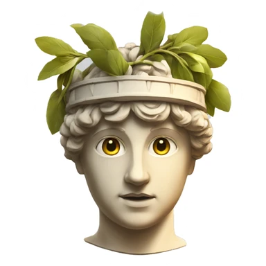 Emoji of an ancient young Greek statue, in VR headset, with a laurel wreath on head, DIGITAL UNIVERSITY sticker