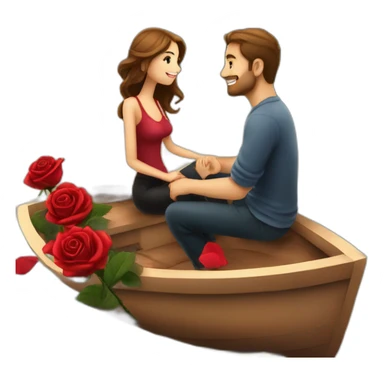 A couple siting on the beautiful boat. boyfriend proposed her girlfriend with red rose. sticker