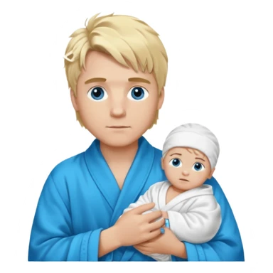 A white man with blue eyes, medium-length blond hair, a blue Cartier watch on his wrist, and a black and white bathrobe. His hair is messy, and he has a baby face. sticker