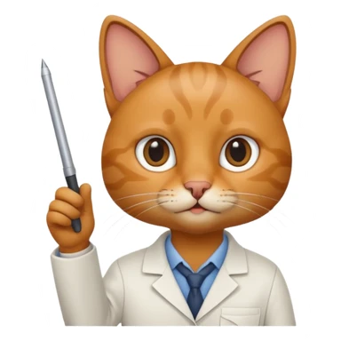 cat researcher presenting findings with a pointer sticker