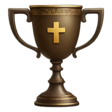 royal empty Christian cup for the winner with a cross sticker