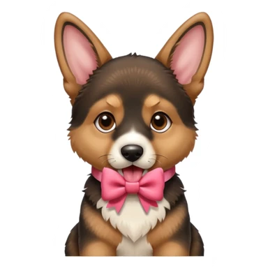German shepherd puppy with a bow in the neck, like a gift. With the tonge out sticker