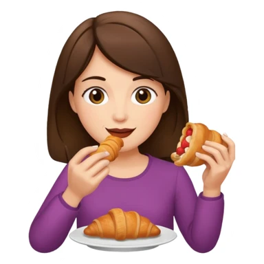 brunette woman eating croissant sticker