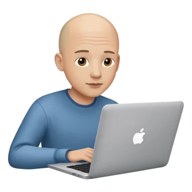 bald yong guy with macbook  no wringle on face sticker