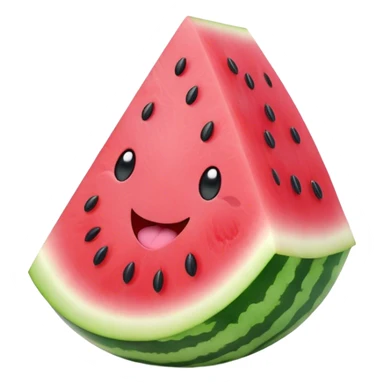 Cute Kawaii Watermelon Slice, juicy and vibrant, soft pastel green rind with pink flesh, tiny black seeds shaped like hearts, an adorable happy face with cute round eyes, bursting with summer energy! sticker