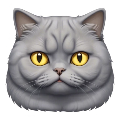 Cinematic Comical Grey Scottish Fold Cat Portrait Emoji, Adorable folded ears accentuating its round face, head tilted with a scrunched, grumpy expression, sleek soft grey fur with subtle blue undertones, large, striking yellow eyes, Simplified yet sharp features, highly detailed, glowing with a slightly sarcastic glow, high shine, poised but with a comically displeased demeanor, stylized with an air of playful disdain, focused yet unimpressed, soft glowing outline, capturing the essence of a grumpy yet endearing kitty with the classic Scottish Fold charm, so lifelike it feels like it could give you an exaggerated sigh and a disapproving stare at any moment! sticker