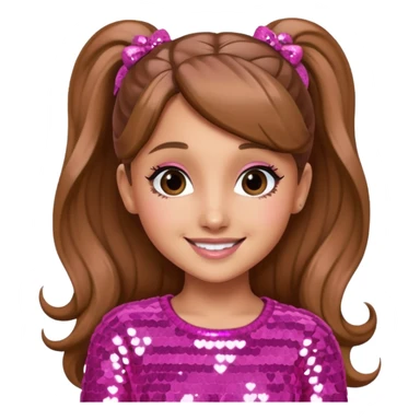Ariana Grande with long light brown hair, pink sequin outfit sticker