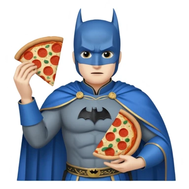 batman, wearing blue ancient chinese custome, with pizza sticker