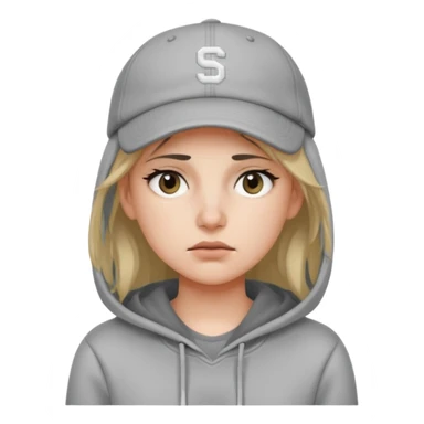 Female tech developer going back to work after christmas holidays, looking tired and wearing a hoodie and a baseballcap that says "SVT" sticker