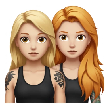 girl with long blonde hair and black tattoos next to a an athletic ginger girl sticker