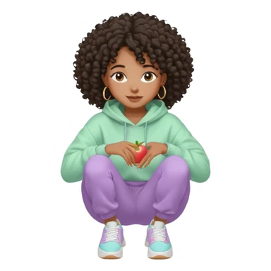 Black girl, clean girl aesthetic, 4C curly hair in a puff, pastel hoodie, white sneakers, minimal jewelry, soft smile, cozy vibe, bright colors, Apple-style. Taking care of my skin and my vibe, always. sticker