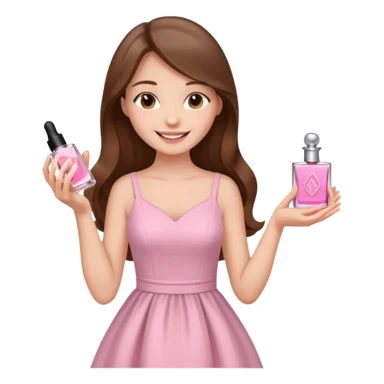 half body pretty long hair girl holding parfume with smile sticker