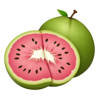 A guava cut in half showing pink flesh and white seeds sticker