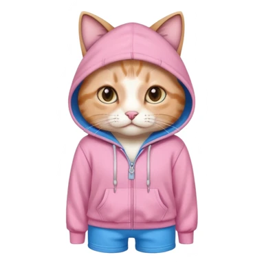 Cat wearing a cute pink hoodie with blue shorts  sticker