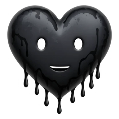 black ink blob heart emoji with ink streaks, isolated on white background, grunge sticker
