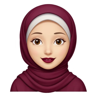 A girl with hijab more white than tan less than pale with maroon lipstick smiling sticker