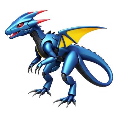 Shiny futuristic colorful Heliolisk-Salandit-Cyclizar-Genesect-Pokémon, full body sticker