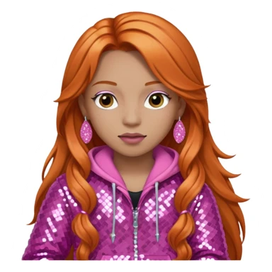 Ice Spice, Rapper (b.2000) with long ginger hair, pink sequin outfit sticker