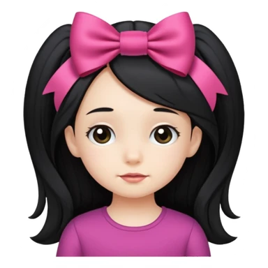 little girl with ribbon hairclip, long black hair sticker