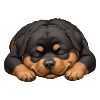 Cinematic Meme-Worthy Chubby Sleeping Rottweiler Portrait Emoji, Head resting peacefully with a contented smile, featuring a delightfully chubby build and a luxuriously soft black and tan fur, eyes shut in a serene nap, Simplified yet hilariously adorable features, highly detailed, glowing with a soft, drowsy light, high shine, relaxed and utterly lovable, stylized with an air of playful laziness, bright and endearing, soft glowing outline, capturing the essence of a comically sleepy guardian, so meme-worthy it feels like it could instantly become the next viral sensation of adorable slumber! sticker