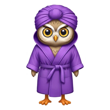 owl in purple bathrobe and purple slippers and purple turban sticker