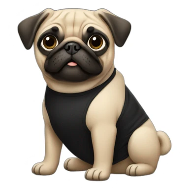 pug wearing a black t-shirt sticker