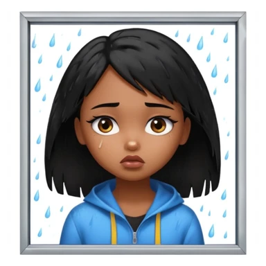 generate a pretty bratz brown skinned girl with messy black hair looking out of the rainy window, looking very sad. SIDE ANGLE sticker