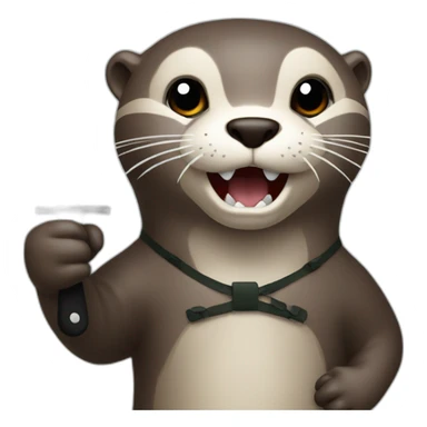 otter holding a knife plastic in his hand sticker