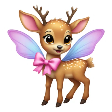 baby deer with fairy wings and a pink bow around its neck  sticker