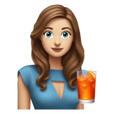 white girl with long brown hair and with blue eyes drinking an Aperol Spritz  sticker
