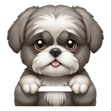 cute all grey shih tzu peeking through window blinds with one paw holding down the shade behind the shade sticker