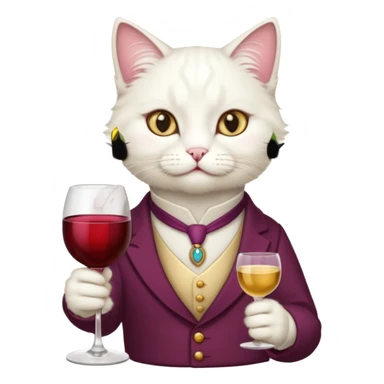 Fancy white cat with a cup of wine sticker