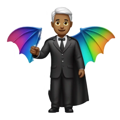 man with colorful bat wings and valet dress sticker