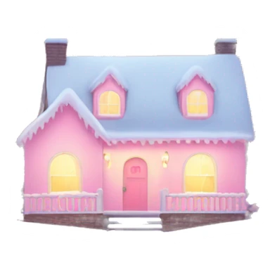 Pastel pink house with snow and Christmas lights and Christmas trees￼ sticker