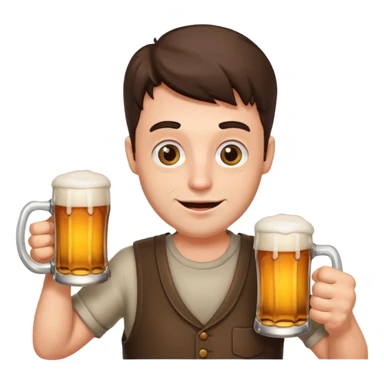 funny man with exaggerated, ridiculous expression holding a beer mug sticker