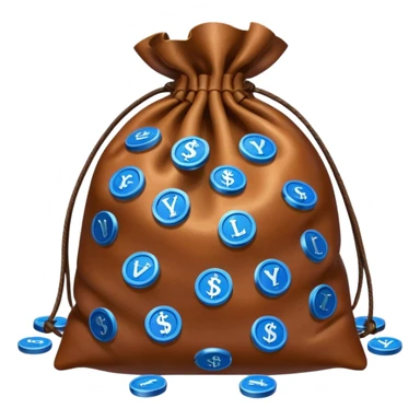 brown money bag of blue coins sticker