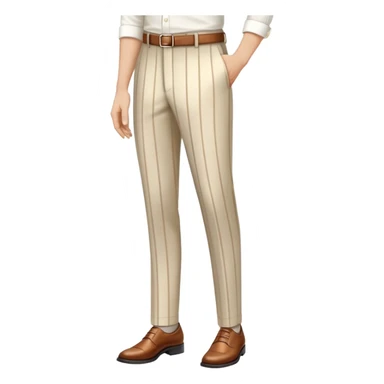beige dress pants with white vertical stripes pattern, formal trousers with cuffed hem, clear vertical line pattern similar to plaid but only vertical lines, no model, isolated garment sticker