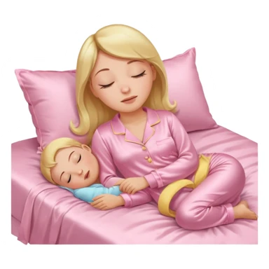 Mulher dormindo de pijama na sua cama de cetim rosa bebê sticker