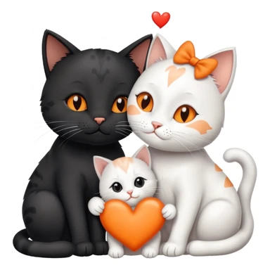 Big black cat is kissing a small white cat with hearts above sticker