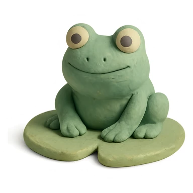 frog sitting on a lily pad in claymation style with visible fingerprints and pastel palette sticker
