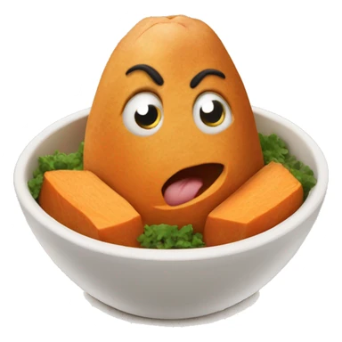 mashed sweet potatoes in a bowl with chicken sticker