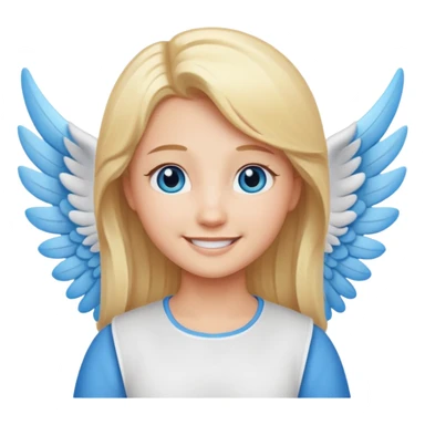 angel emoji blonde hair, blue eyes and smiling, larger wings with darker outline on them and bigger smile sticker