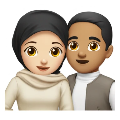 Brunette Hijab Girl with long lashes and red cheeks kiss a boy with black hair with boxer cut  sticker