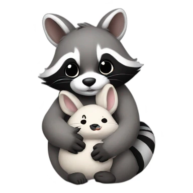 raccoon hugs bunny sticker