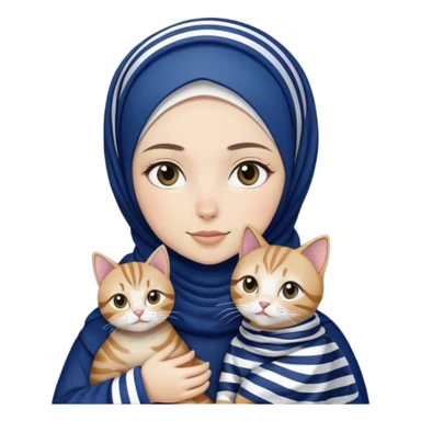White hijab girl wearing dark blue hijab holding stripes tabby cat sticker