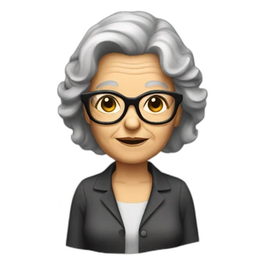 old lady dark brown shoulder length hair black glasses sticker