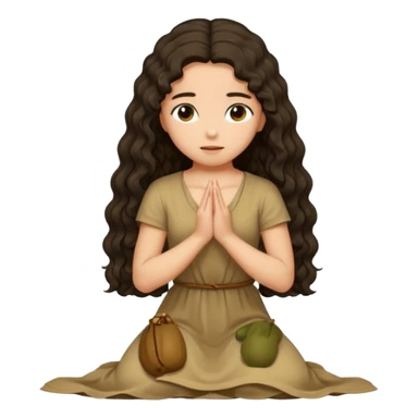 Olive toned Christian girl praying on knees to Jesus long dark curly hair in tan  sticker