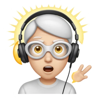 Cartoon character, surprised and blinded by flashbang, headset on, exaggerated eyes, bright white glowing effect, funny expression, Twitch emoji style, transparent background sticker