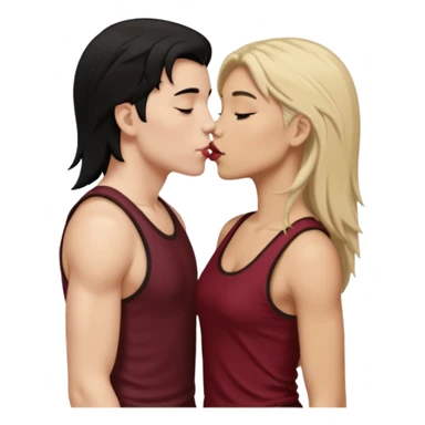 a white masculine woman with short mullet tomboy black hair wearing men's black tank top kissing a lightskin woman with long dark blonde hair wearing maroon tank top sticker